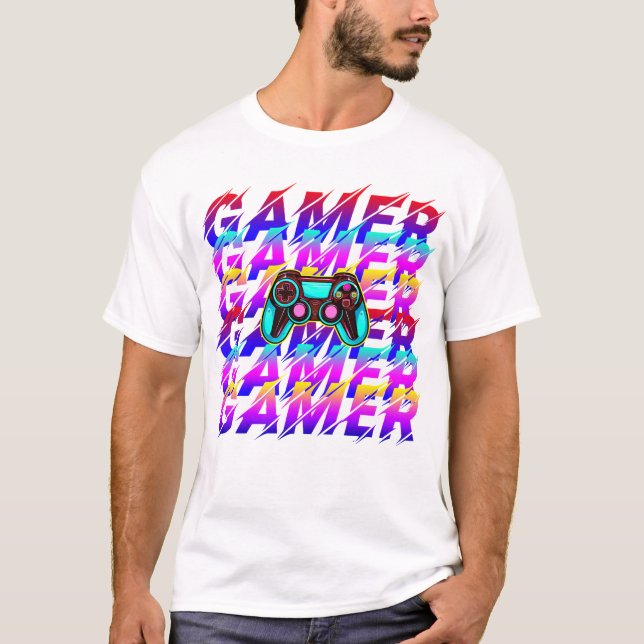 T-shirt Contrôleur d'ordinateur Typographie de gamer texte (Devant)