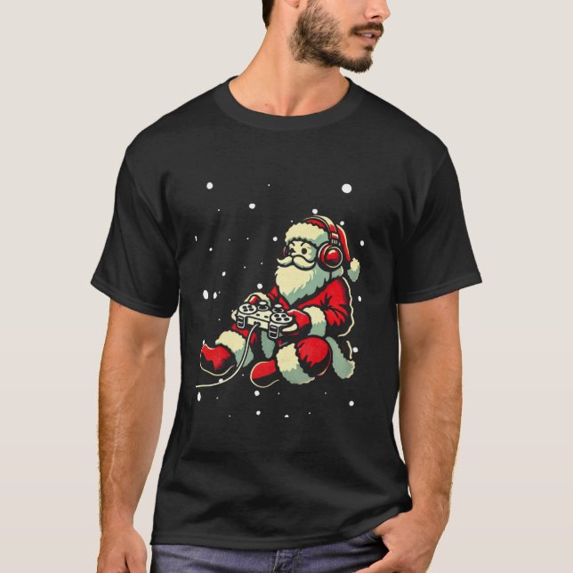 T-shirt Contrôleur du Père Noël Gamer Vidéo rétro de Noël (Devant)