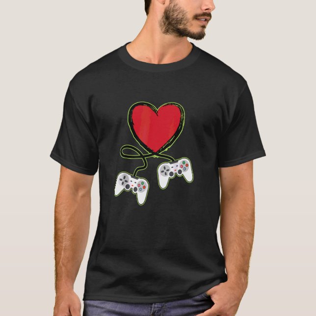 T-shirt Contrôleur Heart Video Gamer Mens Valentines Jour  (Devant)