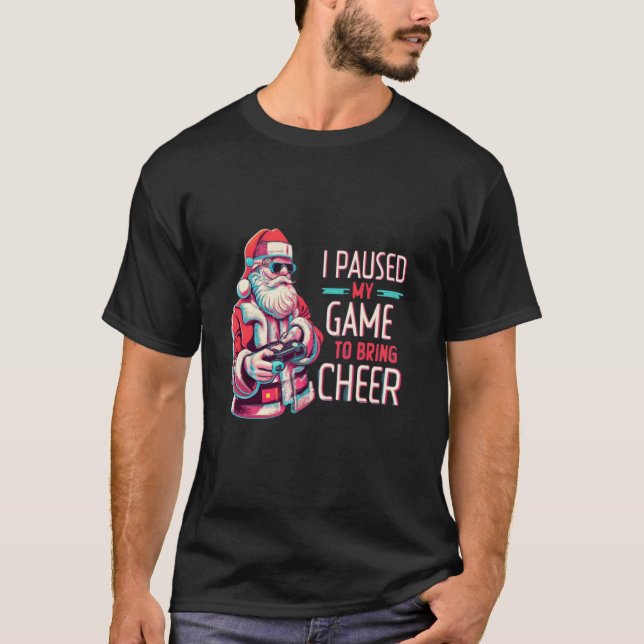 T-shirt Contrôleur Jeu Vidéo Père Noël de Noël Interrompu  (Devant)