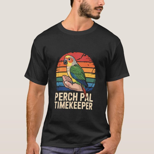 T-shirt Conure à joue verte maman Rétro coucher de soleil  (Devant)