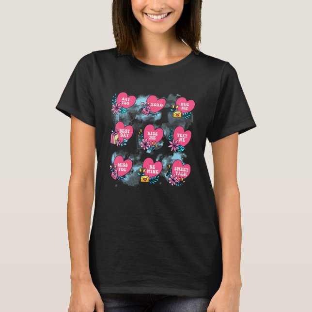 T-shirt Conversation Hearts Cute Pink Heart Happy Valentin (Devant)