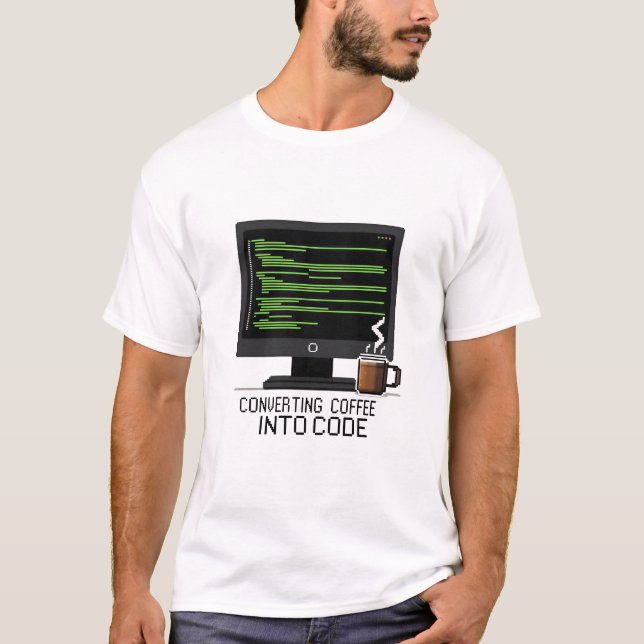 T-shirt Conversion du café en code drôle Pixel programmeur (Devant)