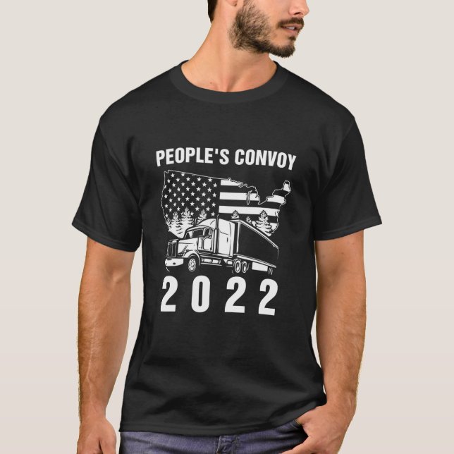 T-shirt Convoi du peuple 2022 I Support Truckers American  (Devant)