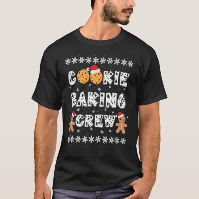T-shirt Cookie Baking Crew Gingerbread Men With Xmas Hats  (Devant)