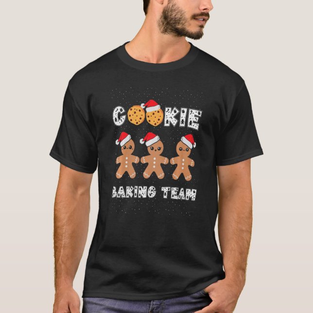 T-shirt Cookie Baking Team Gingerbread Men with Xmas Hats  (Devant)