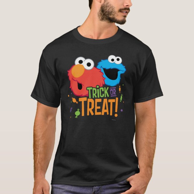 T-shirt Cookie Monster et Elmo - Tricoter ou traiter (Devant)