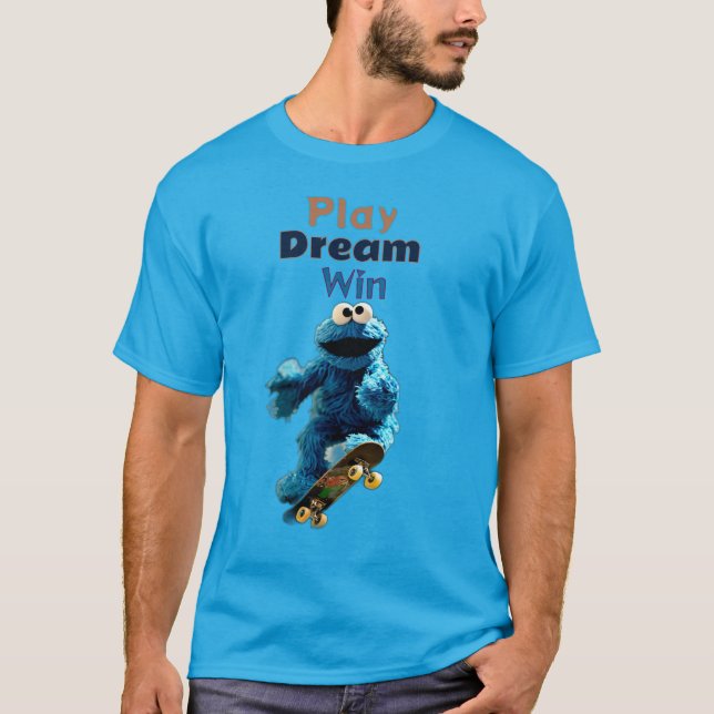 T-shirt Cookie Monster Skateboard Air Tracé Design (Devant)