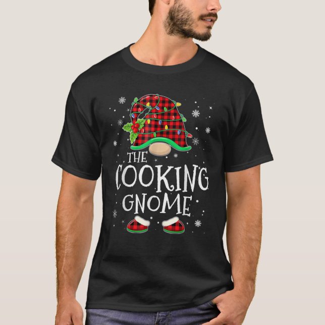 T-shirt Cooking Gnome Red Plaid Matching Family Christmas  (Devant)