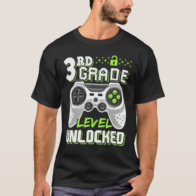 T-shirt Cool 3rd Grade Level Unlocked Video Game Back To S (Devant)