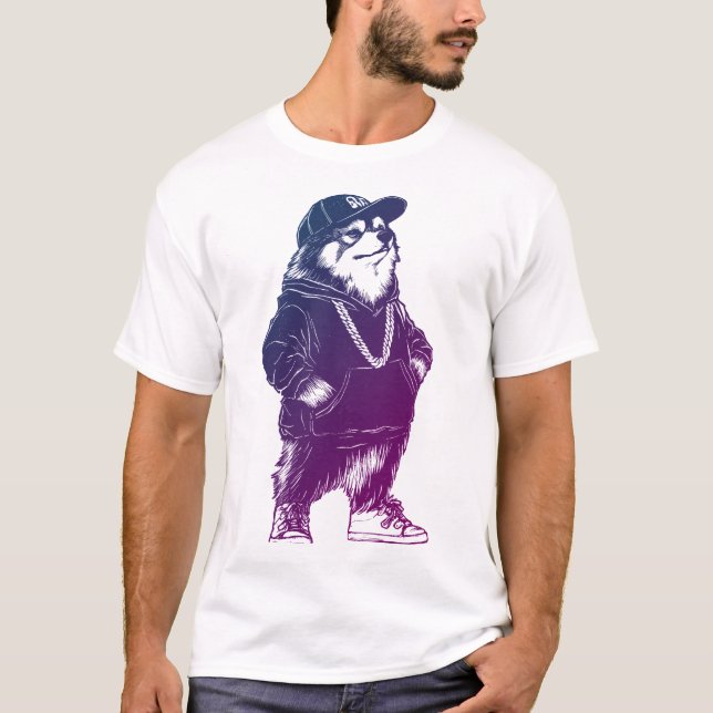 T-shirt Cool Alaskan Malamute Rapper HIP HOP avec Casquett (Devant)