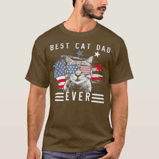 T-shirt Cool American Cat  Best Cat Dad Ever Meow Kitty Ca