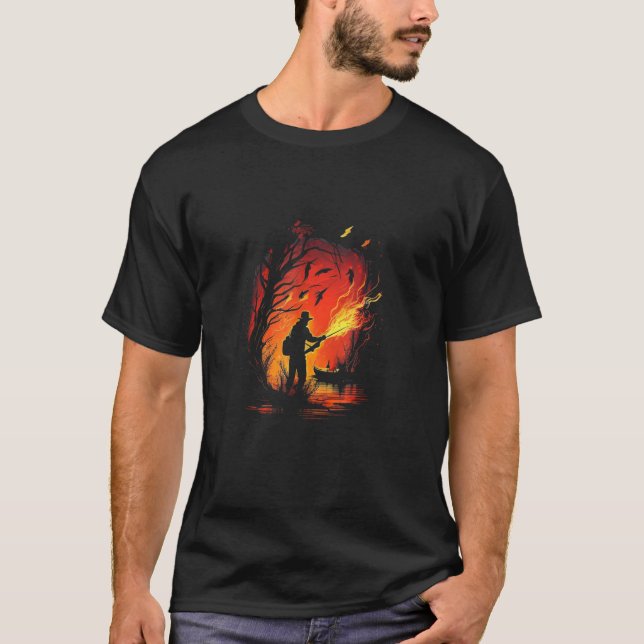 T-shirt Cool Angler on Fire for burning fishering love & F (Devant)
