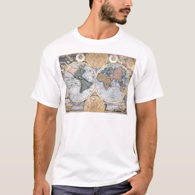 T-shirt Cool antique de carte du monde (Devant)