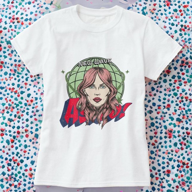 T-shirt Cool Astro Cartoon visage et planète Femmes blanch (Créateur téléchargé)