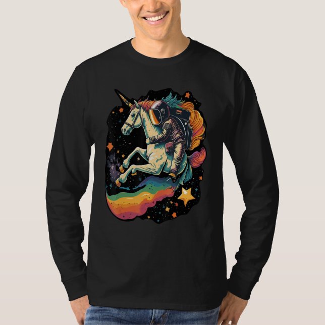 T-shirt Cool Astronaut Spaceman Riding A Rainbow Unicorn I (Devant)