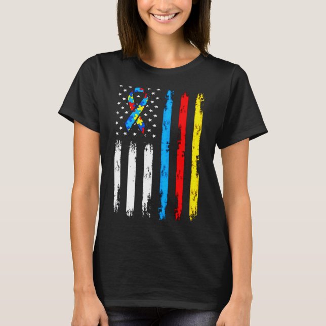 T-shirt Cool Autisme American Flag Sensibilisation (Devant)
