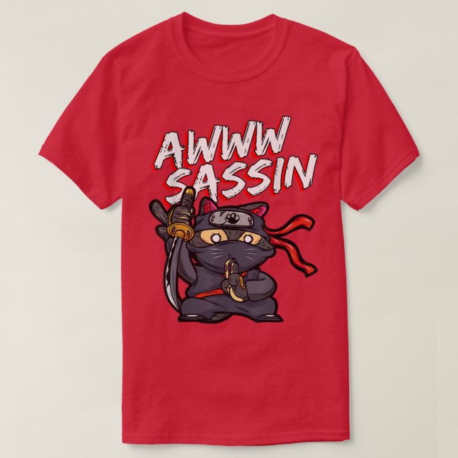 T-shirt Cool AwwwSassin Samurai Chat Funny Ninja Chat Mang (Design devant)