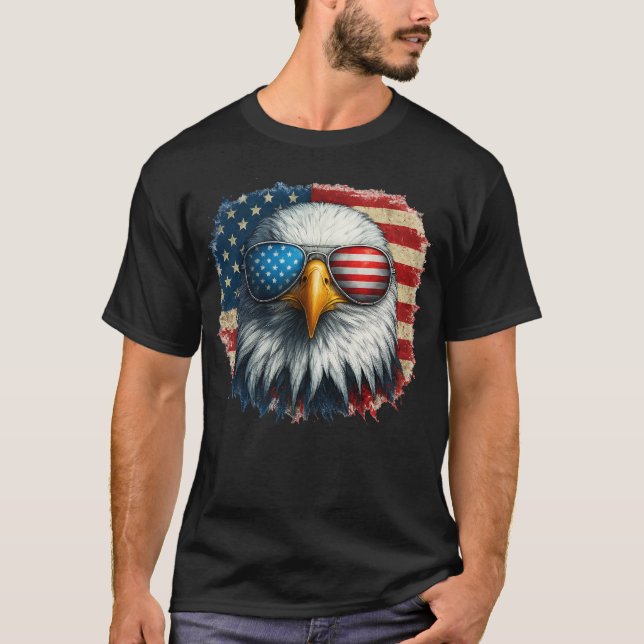 T-shirt Cool Bald Eagle Lunettes de soleil américaines Pat (Devant)