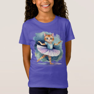 T-Shirt Cool Ballerina Dancing Chat Kitten Fun Aquarelle