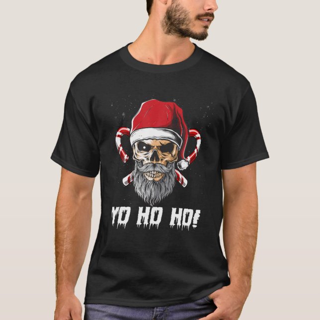 T-shirt Cool Beard de crâne Père Noël Pirate Noël Jolly Ro (Devant)