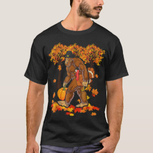 T-shirt Cool Bigfoot Holding Citrouille Et Turquie Thanksg