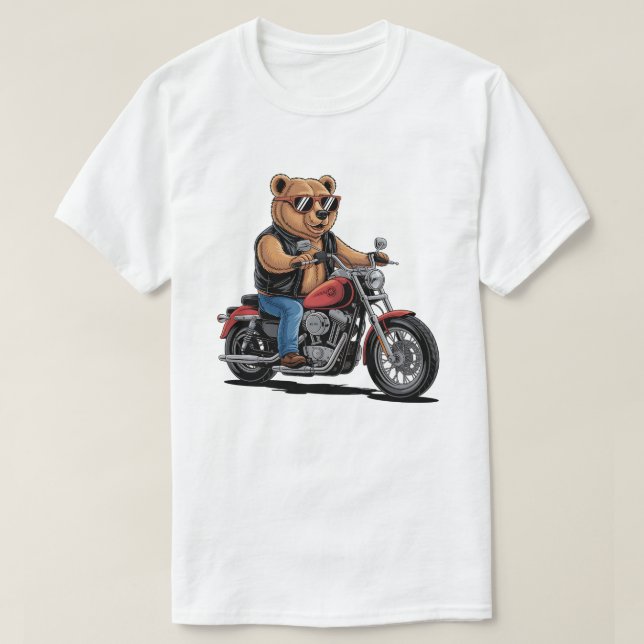 T-shirt Cool Biker Bear on Bobber Motorcycle (Design devant)