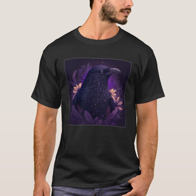 T-shirt Cool Black Raven Crow Illustration Birds Unique Wo (Devant)