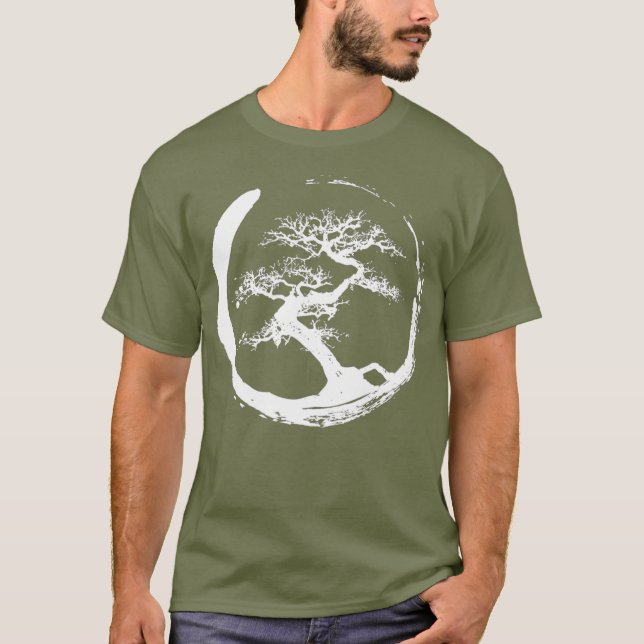 T-shirt Cool Blanc Zen Bonsai Arbre dans Enso Circle (Devant)