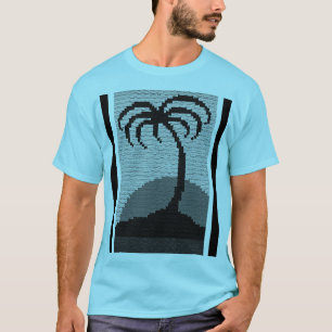 T-shirt Cool Blue Tropics Palm Tree Artisan Crochet Imprim