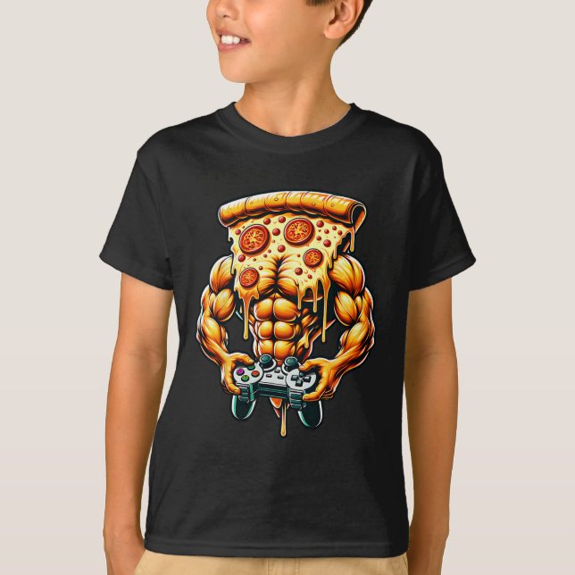 T-shirt Cool Bodybuilding Gamer Pizza Présente (Devant)