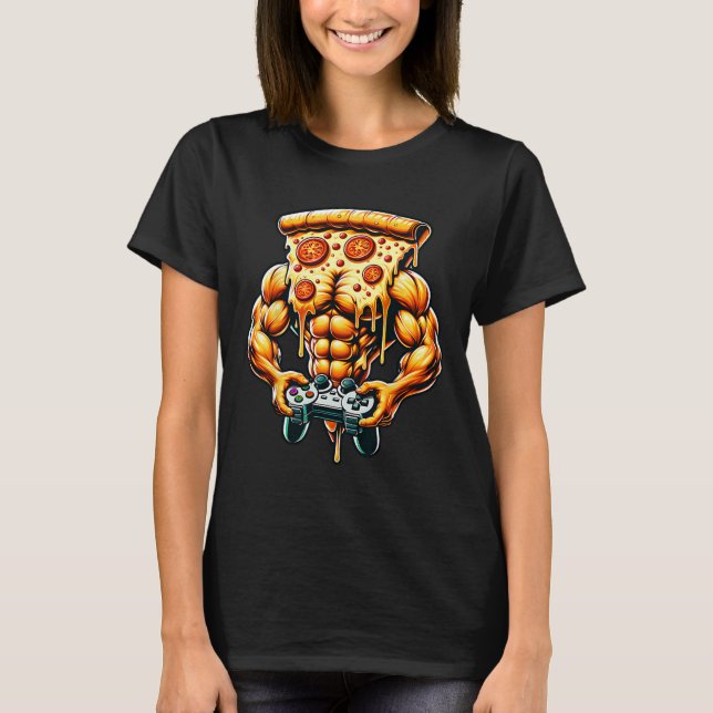 T-shirt Cool Bodybuilding Gamer Pizza Présente (Devant)
