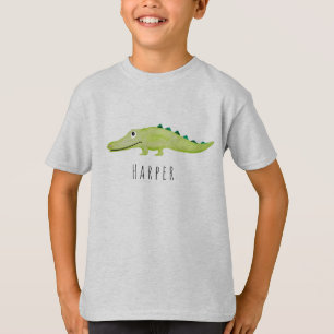 T-shirt Cool Boy's Watercolor Crocodile Safari avec nom