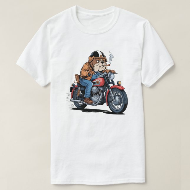 T-shirt Cool Bulldog Biker on Classic Motorcycle (Design devant)