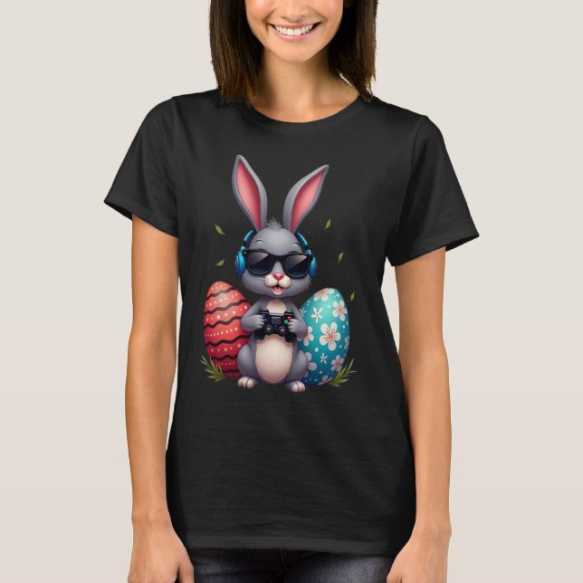 T-shirt Cool Bunny With Sungl And Video Games Decor Easter (Devant)