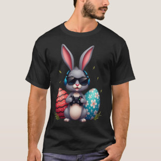 T-shirt Cool Bunny With Sungl And Video Games Decor Easter