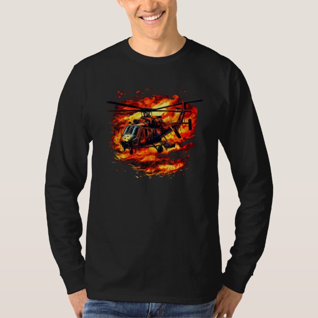 T-shirt Cool burning Helicopter with Flames & Fire for Pil (Devant)