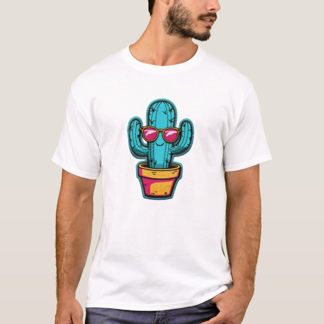 T-shirt Cool Cactus Patch - Lunettes de soleil Retro brodé (Devant)
