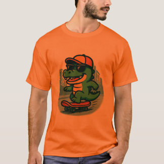 T-shirt Cool Cartoon Crocodile Skateboarding