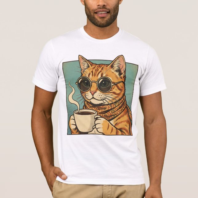 T-shirt Cool Cat Coffee Retro Style Design for Cat Lovers (Devant)