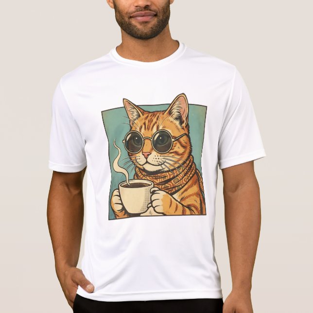 T-shirt Cool Cat Coffee Retro Style Design for Cat Lovers (Devant)