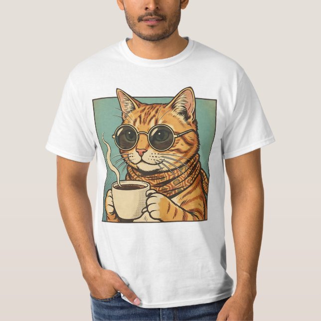 T-shirt Cool Cat Coffee Retro Style Design for Cat Lovers (Devant)