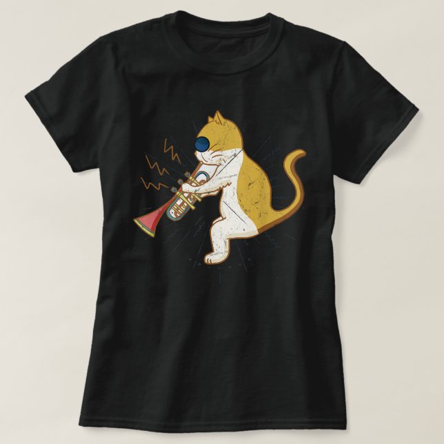 T-shirt Cool Cat Playing The Clarinet Design Hippy Hipster (Design devant)