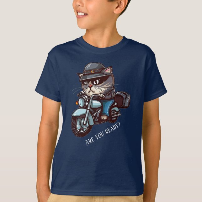 T-shirt Cool Cat Riding Motorcycle Êtes-vous prêt (Devant)
