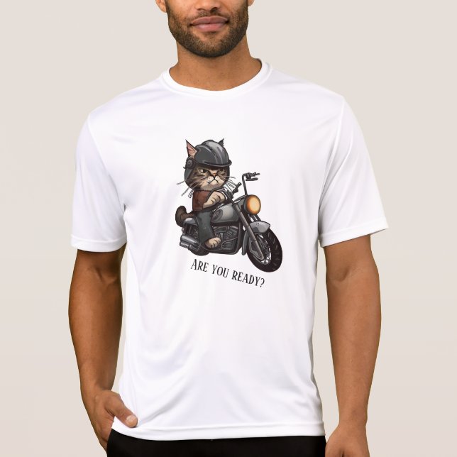 T-shirt Cool Cat Riding Motorcycle Êtes-vous prêt (Devant)