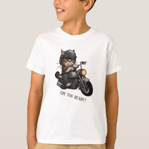 T-shirt Cool Cat Riding Motorcycle Êtes-vous prêt