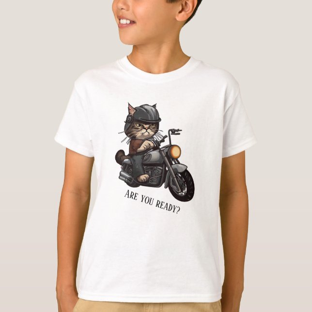 T-shirt Cool Cat Riding Motorcycle Êtes-vous prêt (Devant)