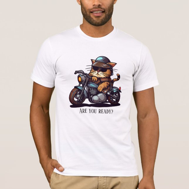 T-shirt Cool Cat Riding Motorcycle Êtes-vous prêt (Devant)