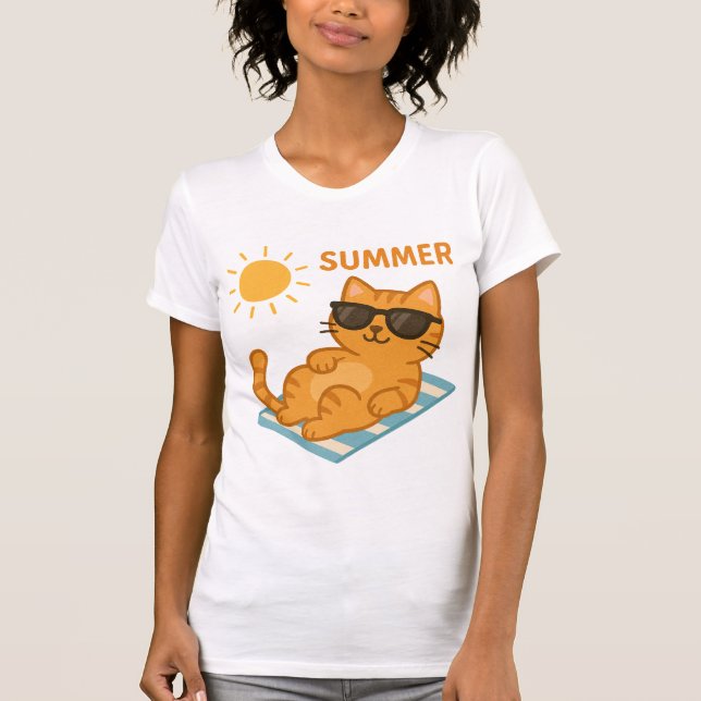 T-Shirt cool Cat Summer Vibes - Joli Cat Cartoon (Devant)