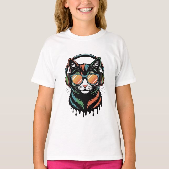 T-shirt Cool Cat with Headphones and Sunglasses (Devant)